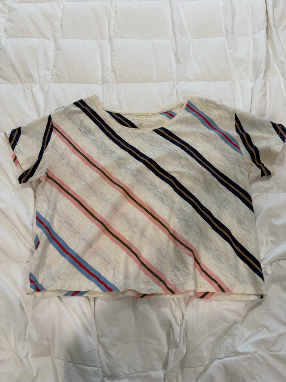 LOFT Striped Tee in Cream, Navy & Tan